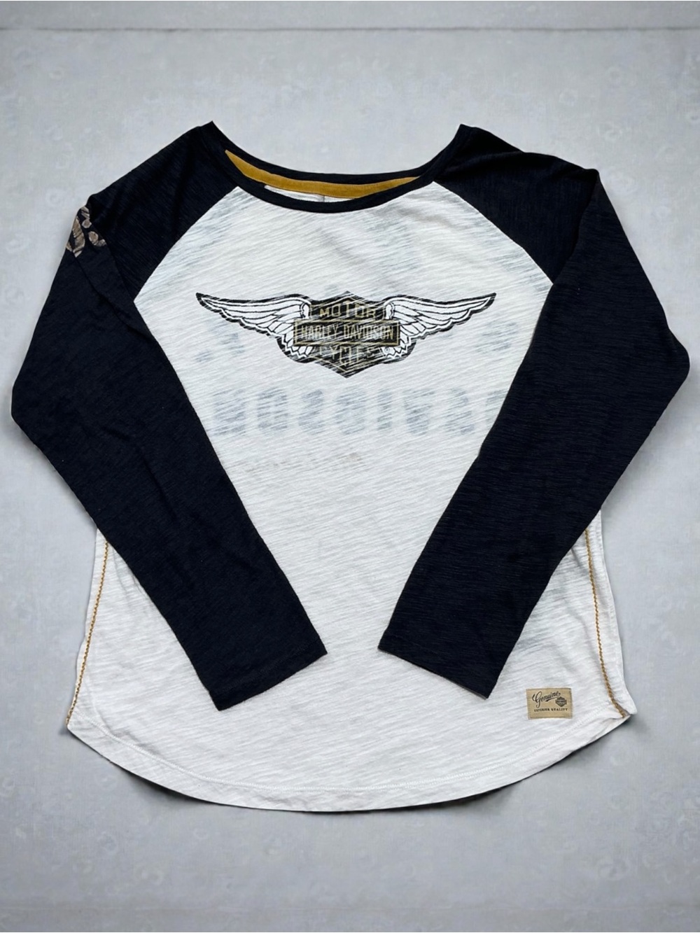 Harley-Davidson Long-Sleeve Raglan Top in White and Black
